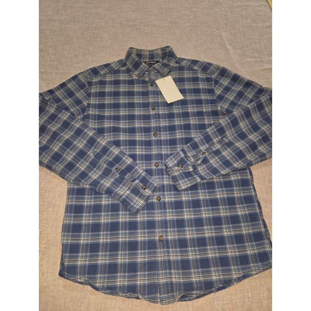 National Outfitters Mens Blue Plaid Flannel Shirt Button Down Cotton RN 112148 M